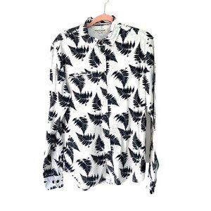 Anerkjendt Button Up Shirt Mens Size Medium M Tree Print Long Sleeve White Black